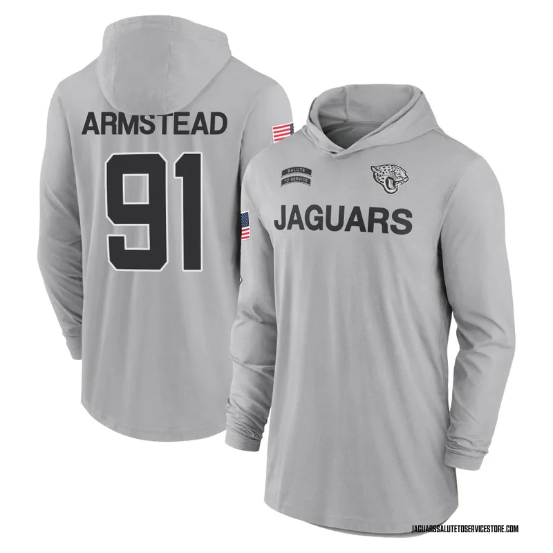 Men's Arik Armstead Jacksonville Jaguars Gray 2024 Salute to Service Lightweight Performance Long Sleeve Hooded T-Shirt