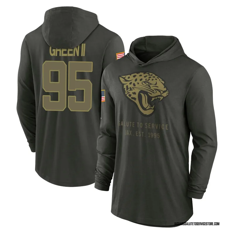 Men's B.J. Green II Jacksonville Jaguars Green Forest/ 2025 Salute to Service Sideline Lightweight Hooded Pullover Long Sleeve T