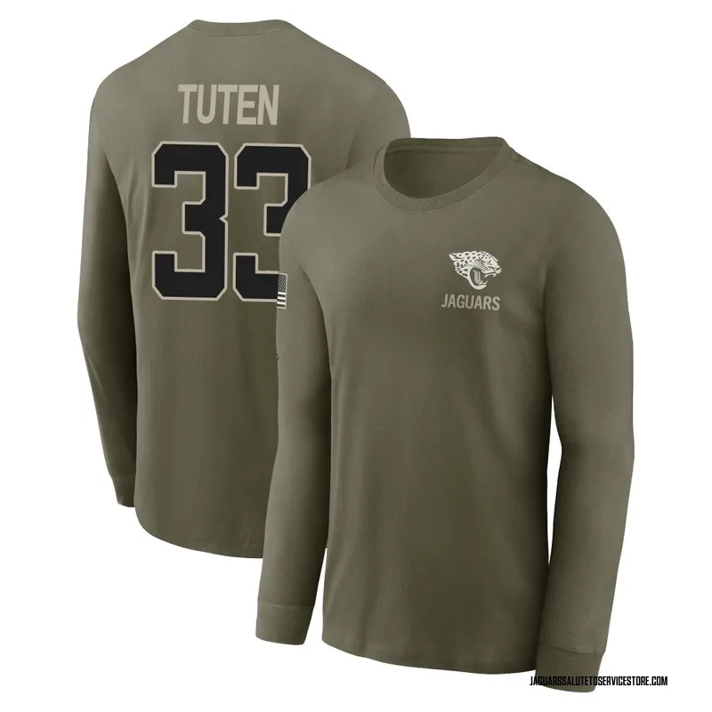 Men's Bhayshul Tuten Jacksonville Jaguars Olive 2025 Salute to Service Sideline Long Sleeve T-Shirt