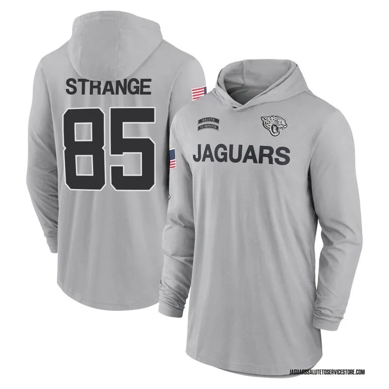 Men's Brenton Strange Jacksonville Jaguars Gray 2024 Salute to Service Lightweight Performance Long Sleeve Hooded T-Shirt