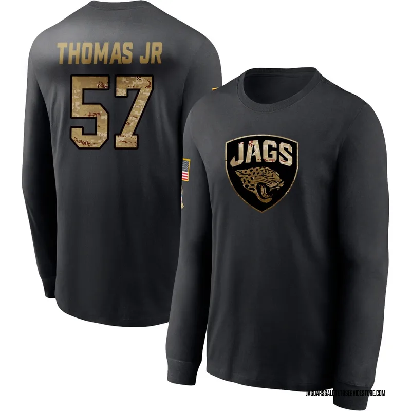 Men's Bryan Thomas Jr. Jacksonville Jaguars Black 2020 Salute To Service Sideline Performance Long Sleeve T-Shirt