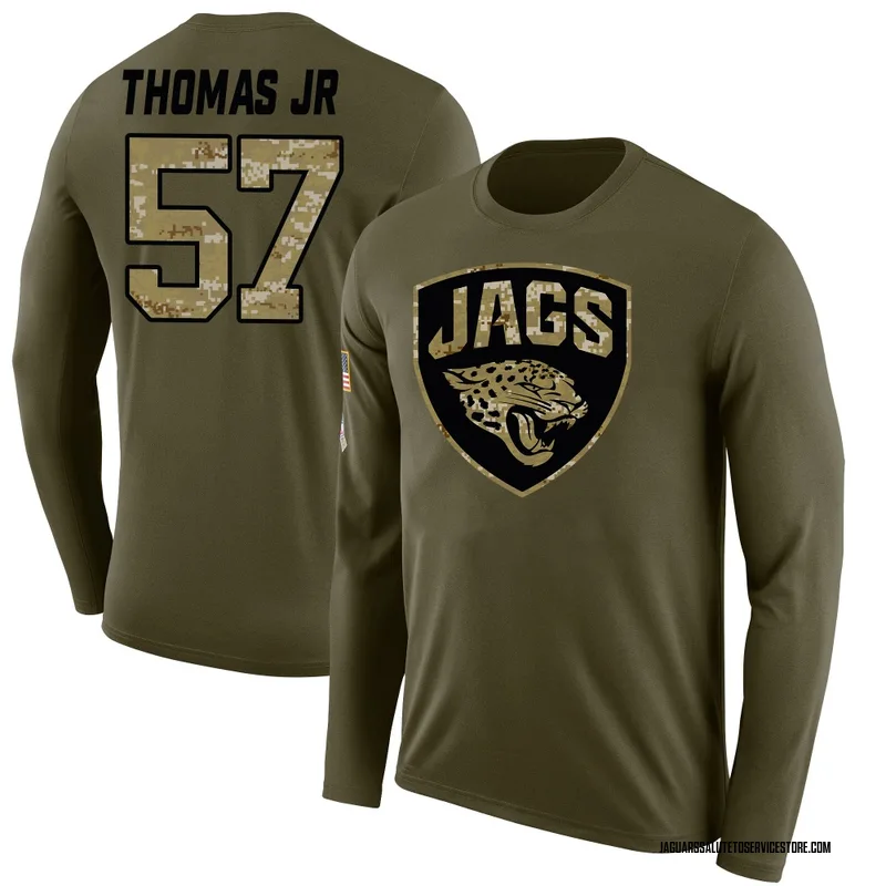 Men's Bryan Thomas Jr. Jacksonville Jaguars Legend Olive Salute to Service Sideline Long Sleeve T-Shirt