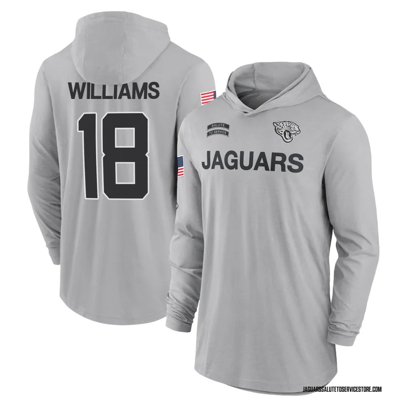 Men's CJ Williams Jacksonville Jaguars Gray 2024 Salute to Service Lightweight Performance Long Sleeve Hooded T-Shirt