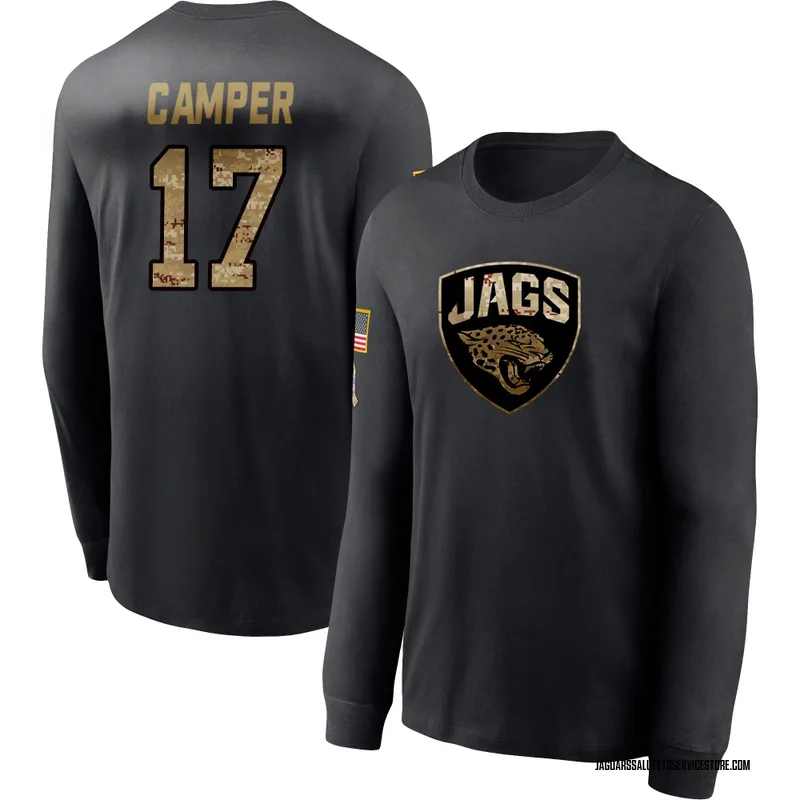 Men's Cam Camper Jacksonville Jaguars Black 2020 Salute To Service Sideline Performance Long Sleeve T-Shirt