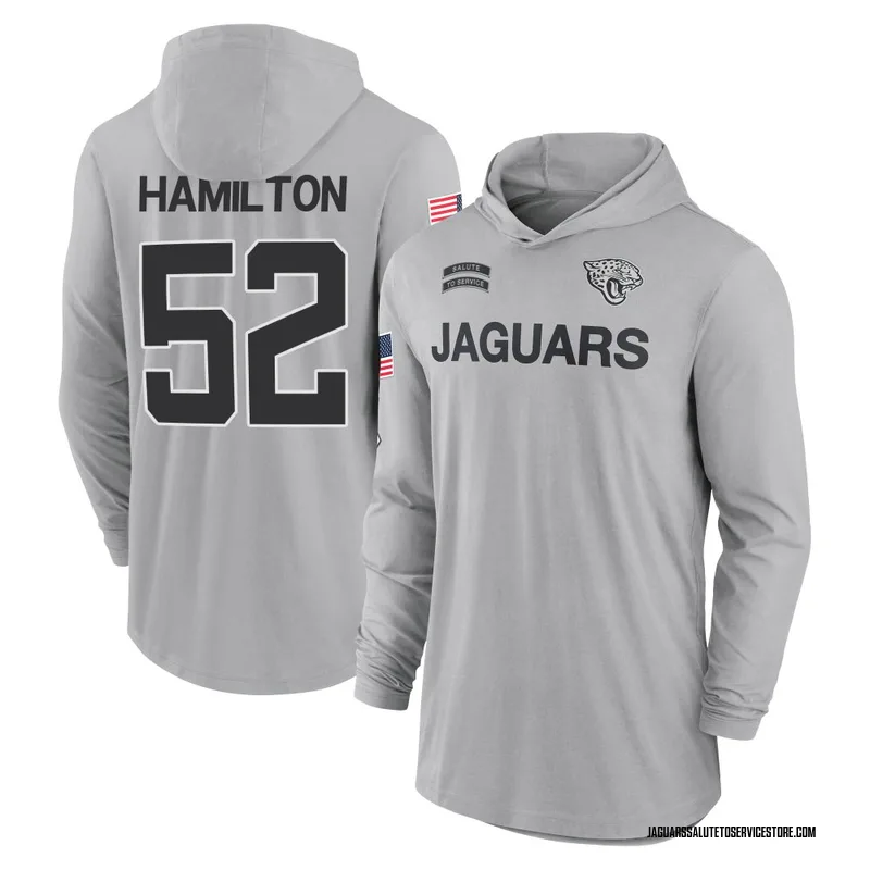 Men's DaVon Hamilton Jacksonville Jaguars Gray 2024 Salute to Service Lightweight Performance Long Sleeve Hooded T-Shirt