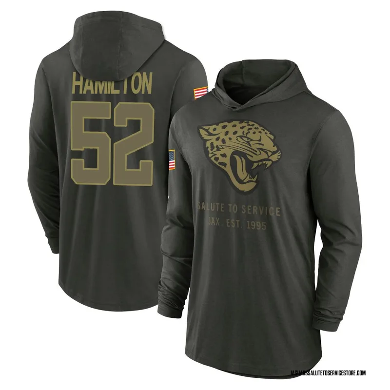 Men's DaVon Hamilton Jacksonville Jaguars Green Forest/ 2025 Salute to Service Sideline Lightweight Hooded Pullover Long Sleeve 