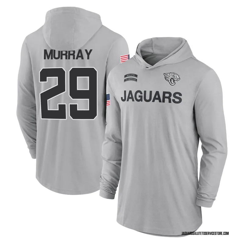 Men's Eric Murray Jacksonville Jaguars Gray 2024 Salute to Service Lightweight Performance Long Sleeve Hooded T-Shirt