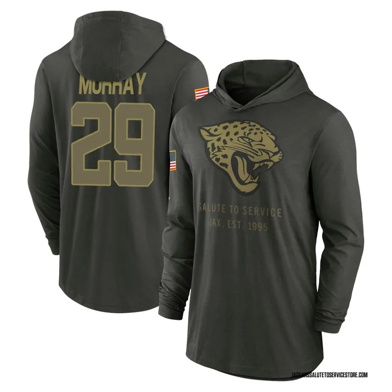 Men's Eric Murray Jacksonville Jaguars Green Forest/ 2025 Salute to Service Sideline Lightweight Hooded Pullover Long Sleeve T-S