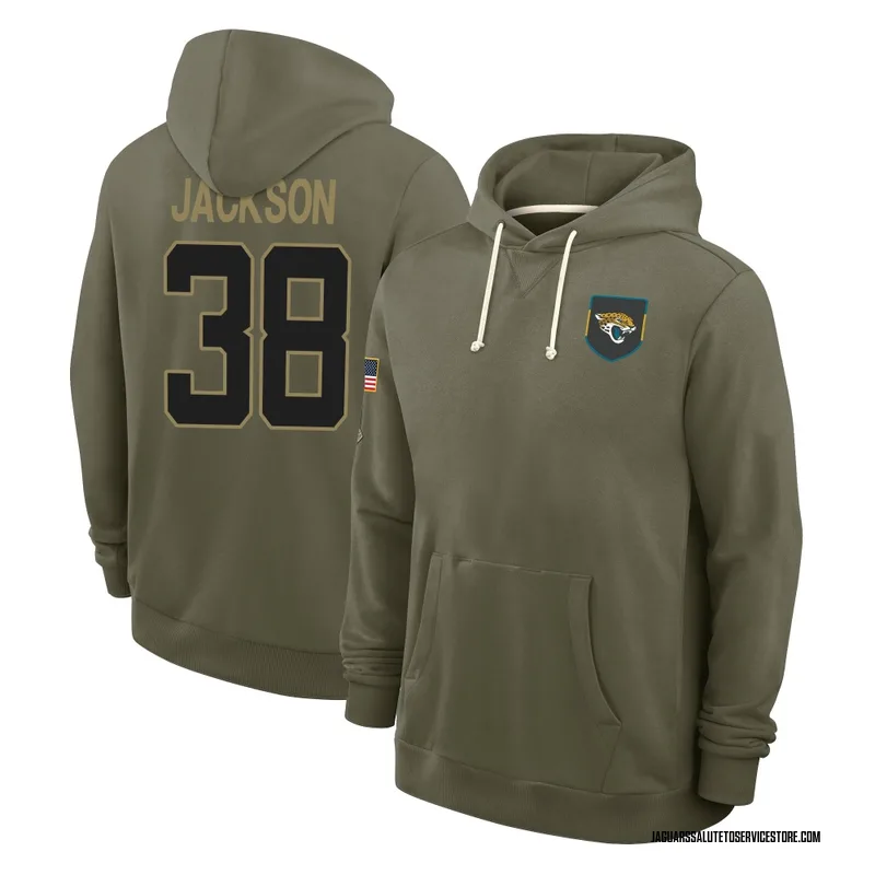 Men's Ja'Quinden Jackson Jacksonville Jaguars Olive 2025 Salute to Service Hoodie