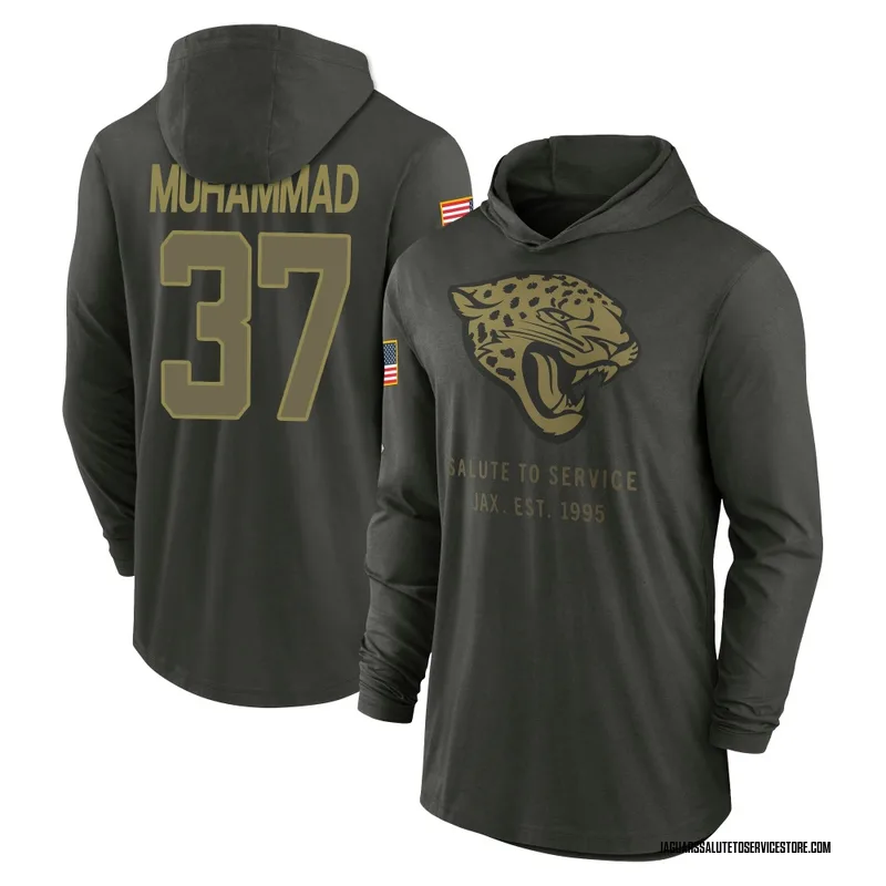 Men's Jabbar Muhammad Jacksonville Jaguars Green Forest/ 2025 Salute to Service Sideline Lightweight Hooded Pullover Long Sleeve