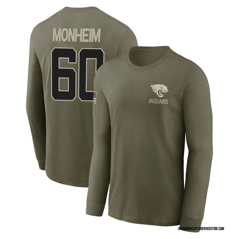 Men's Jonah Monheim Jacksonville Jaguars Olive 2025 Salute to Service Sideline Long Sleeve T-Shirt