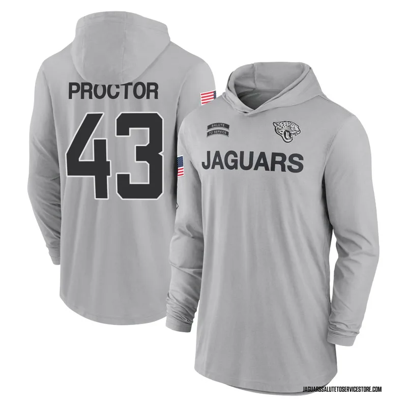Men's Josh Proctor Jacksonville Jaguars Gray 2024 Salute to Service Lightweight Performance Long Sleeve Hooded T-Shirt