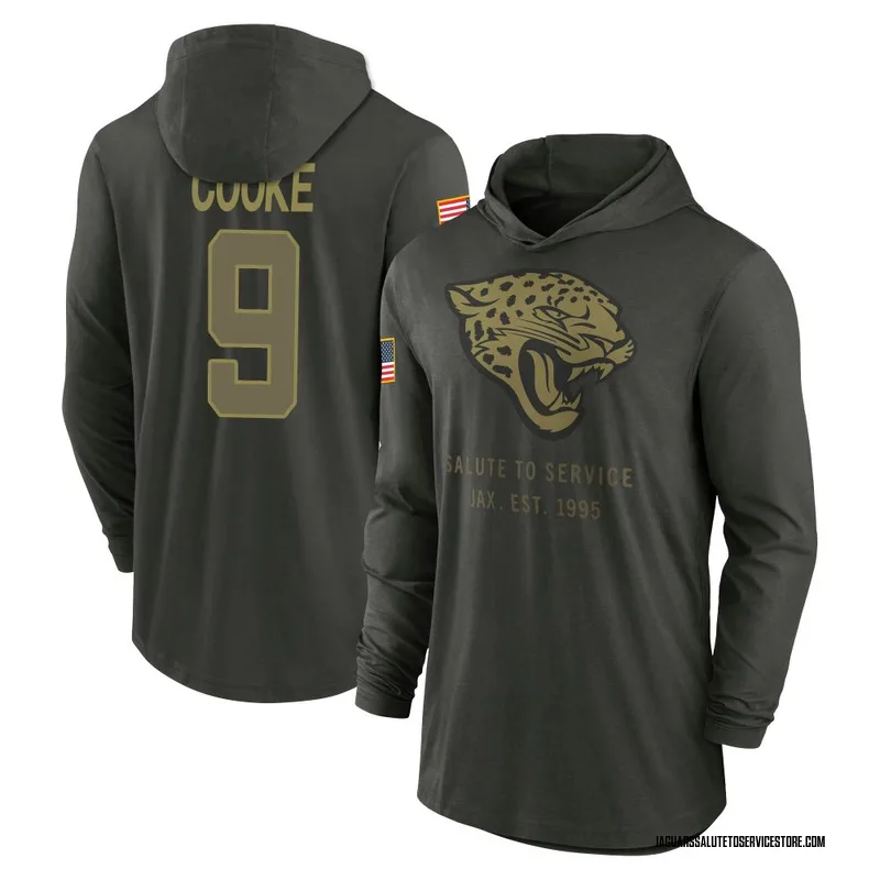 Men's Logan Cooke Jacksonville Jaguars Green Forest/ 2025 Salute to Service Sideline Lightweight Hooded Pullover Long Sleeve T-S