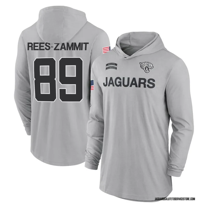 Men's Louis Rees-Zammit Jacksonville Jaguars Gray 2024 Salute to Service Lightweight Performance Long Sleeve Hooded T-Shirt