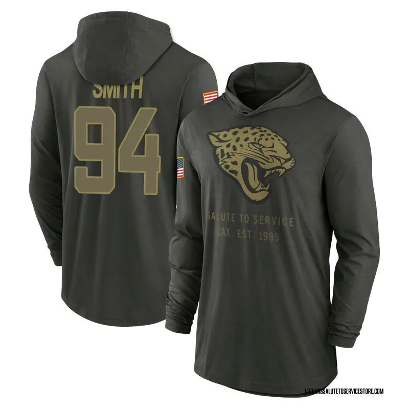 Men's Maason Smith Jacksonville Jaguars Green Forest/ 2025 Salute to Service Sideline Lightweight Hooded Pullover Long Sleeve T-