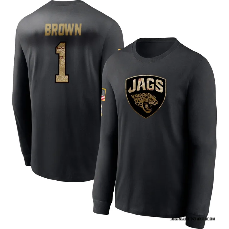 Men's Montaric Brown Jacksonville Jaguars Black 2020 Salute To Service Sideline Performance Long Sleeve T-Shirt