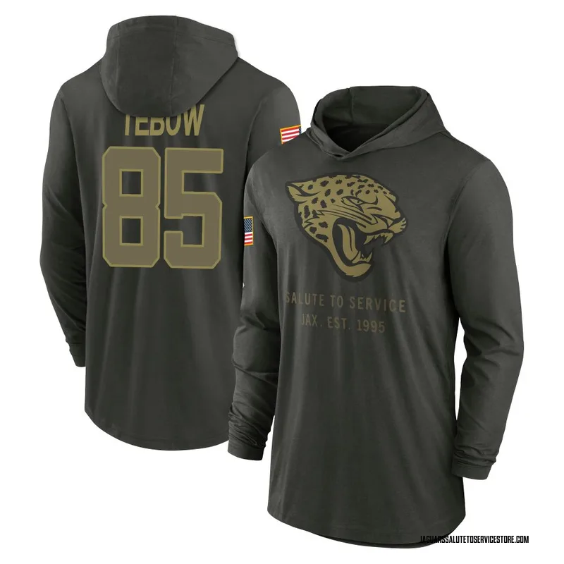 Men's Tim Tebow Jacksonville Jaguars Green Forest/ 2025 Salute to Service Sideline Lightweight Hooded Pullover Long Sleeve T-Shi