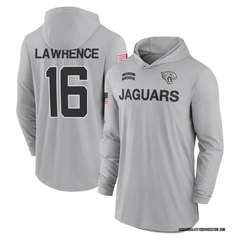 Men's Trevor Lawrence Jacksonville Jaguars Gray 2024 Salute to Service Lightweight Performance Long Sleeve Hooded T-Shirt