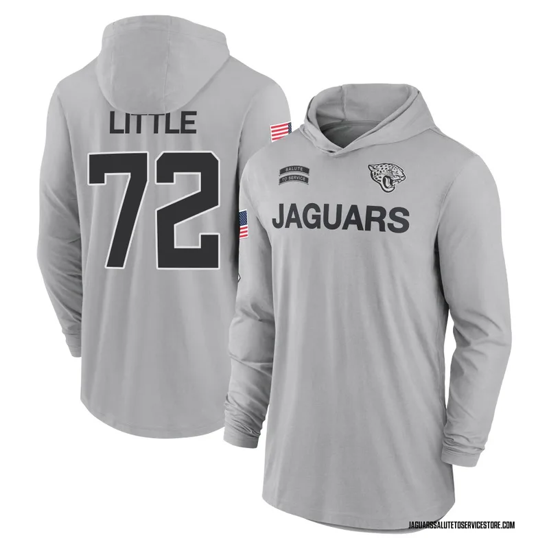 Men's Walker Little Jacksonville Jaguars Gray 2024 Salute to Service Lightweight Performance Long Sleeve Hooded T-Shirt