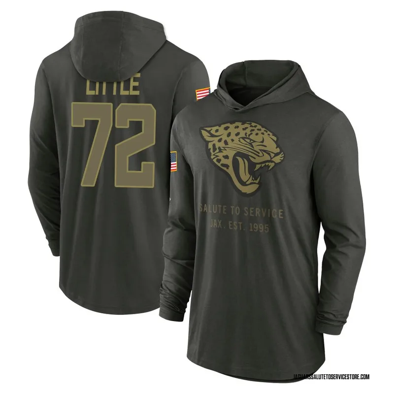 Men's Walker Little Jacksonville Jaguars Green Forest/ 2025 Salute to Service Sideline Lightweight Hooded Pullover Long Sleeve T