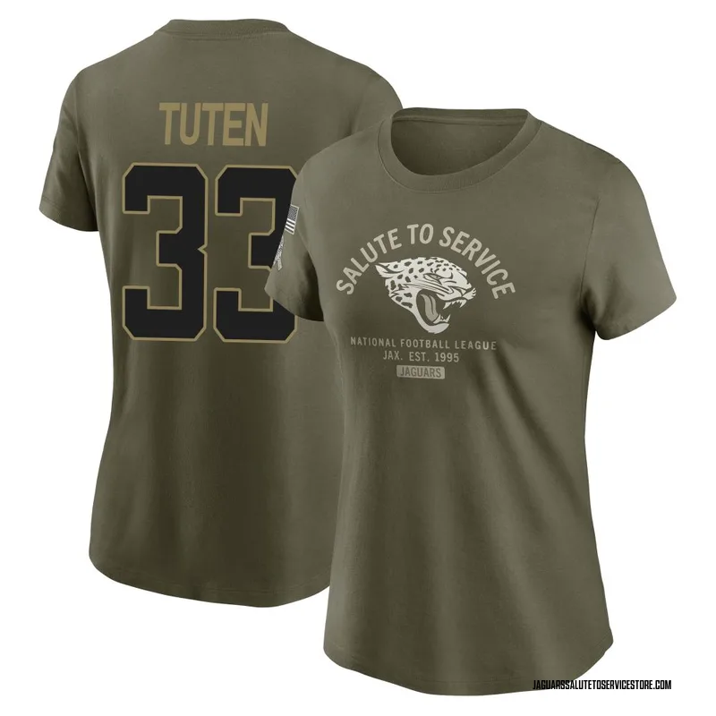 Women's Bhayshul Tuten Jacksonville Jaguars Olive 2025 Salute to Service Sideline T-Shirt