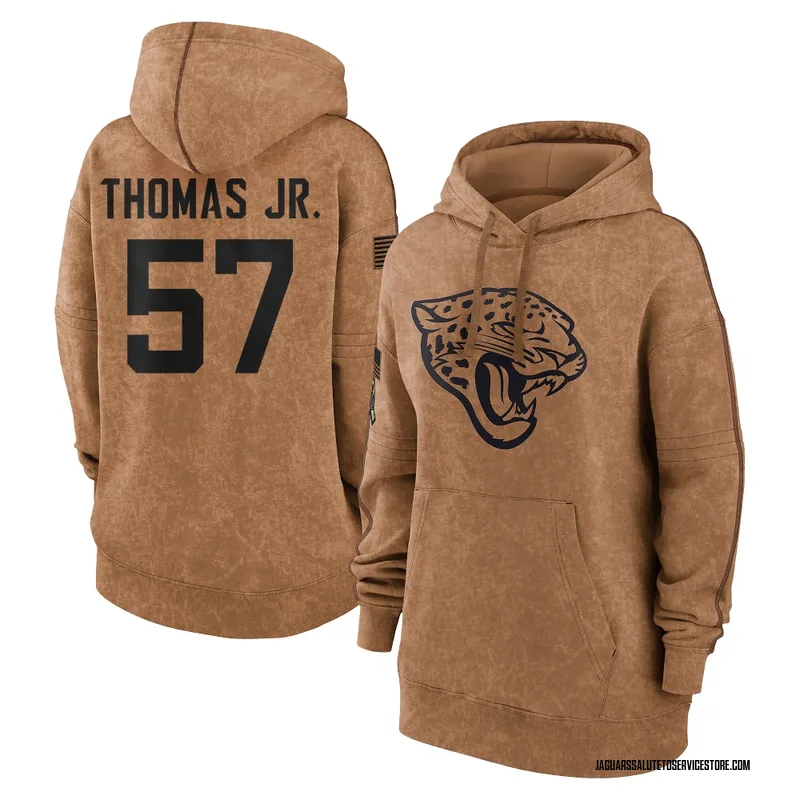 Women's Bryan Thomas Jr. Jacksonville Jaguars Brown 2023 Salute To Service Pullover Hoodie