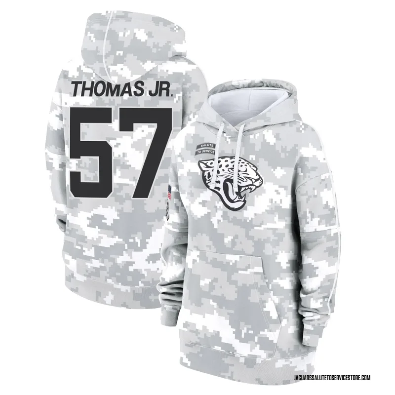 Women's Bryan Thomas Jr. Jacksonville Jaguars Camo Arctic 2024 Salute to Service Club Fleece Pullover Hoodie