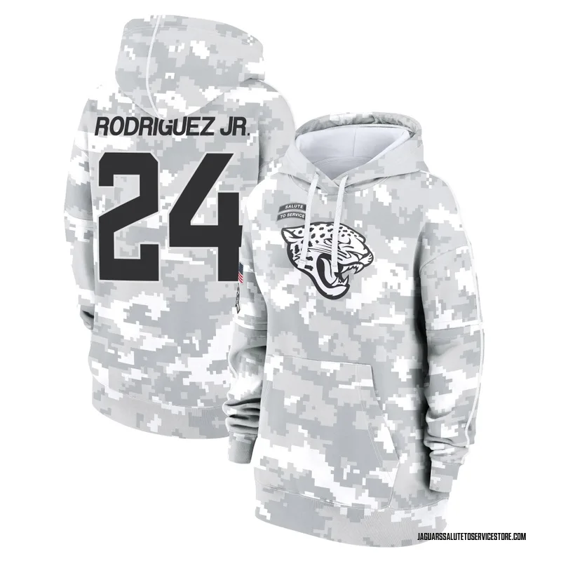 Women's Chris Rodriguez Jr. Jacksonville Jaguars Camo Arctic 2024 Salute to Service Club Fleece Pullover Hoodie