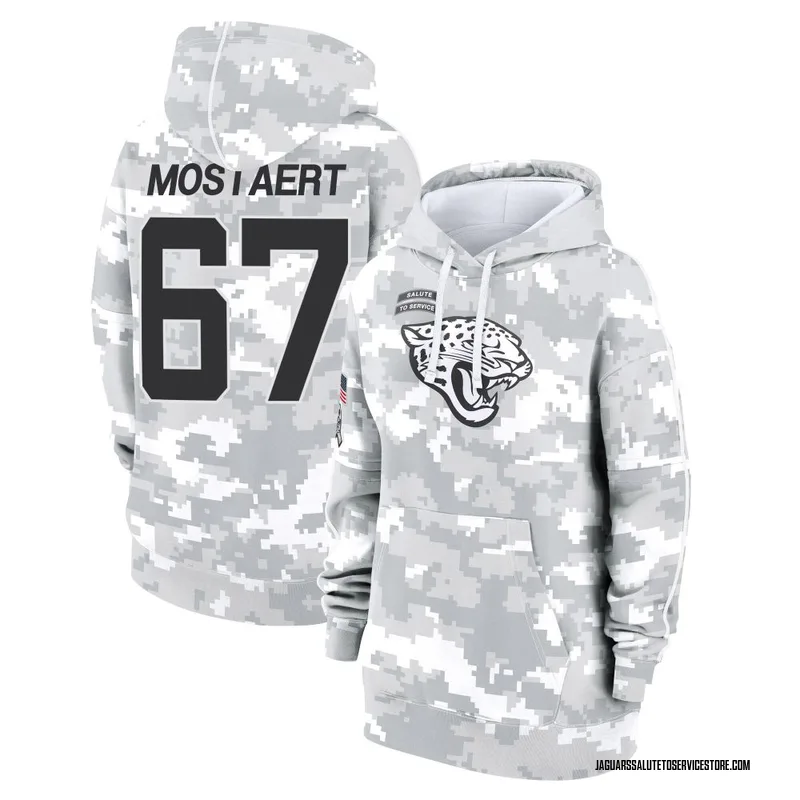 Women's Eli Mostaert Jacksonville Jaguars Camo Arctic 2024 Salute to Service Club Fleece Pullover Hoodie
