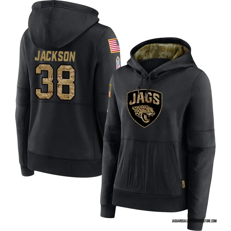 Women's Ja'Quinden Jackson Jacksonville Jaguars Black 2020 Salute to Service Sideline Performance Pullover Hoodie