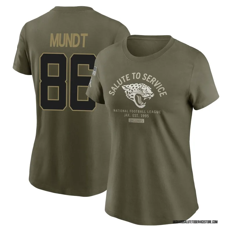Women's Johnny Mundt Jacksonville Jaguars Olive 2025 Salute to Service Sideline T-Shirt