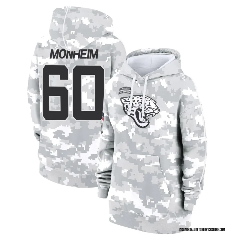Women's Jonah Monheim Jacksonville Jaguars Camo Arctic 2024 Salute to Service Club Fleece Pullover Hoodie