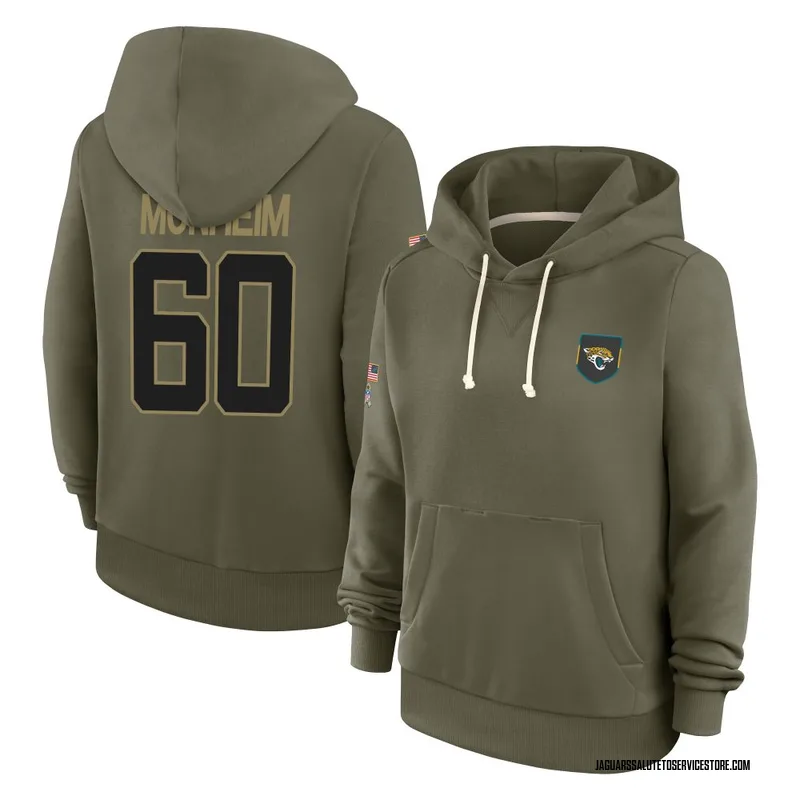 Women's Jonah Monheim Jacksonville Jaguars Olive 2025 Salute to Service Hoodie