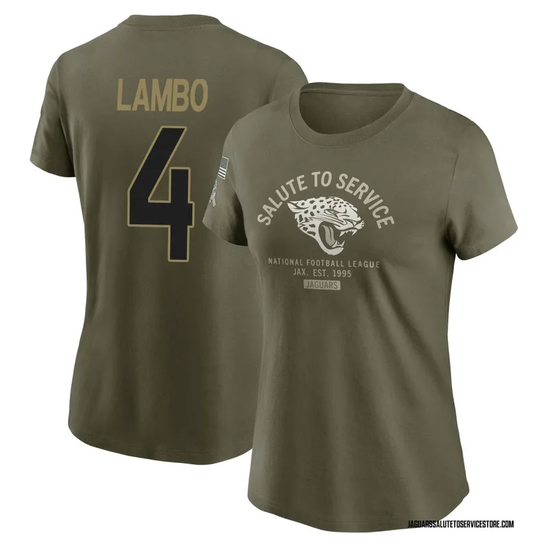 Women's Josh Lambo Jacksonville Jaguars Olive 2025 Salute to Service Sideline T-Shirt