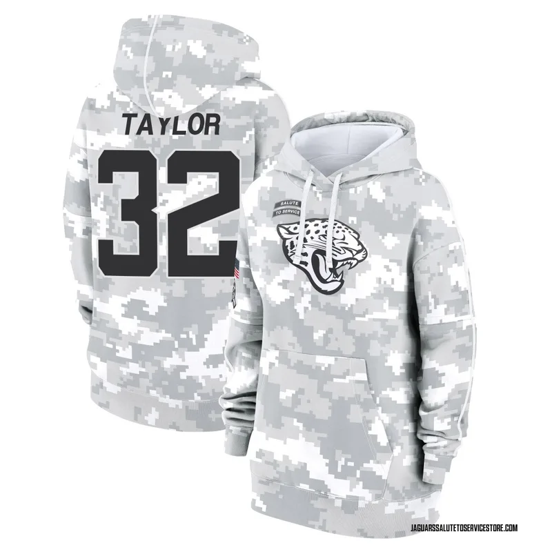 Women's Keith Taylor Jacksonville Jaguars Camo Arctic 2024 Salute to Service Club Fleece Pullover Hoodie
