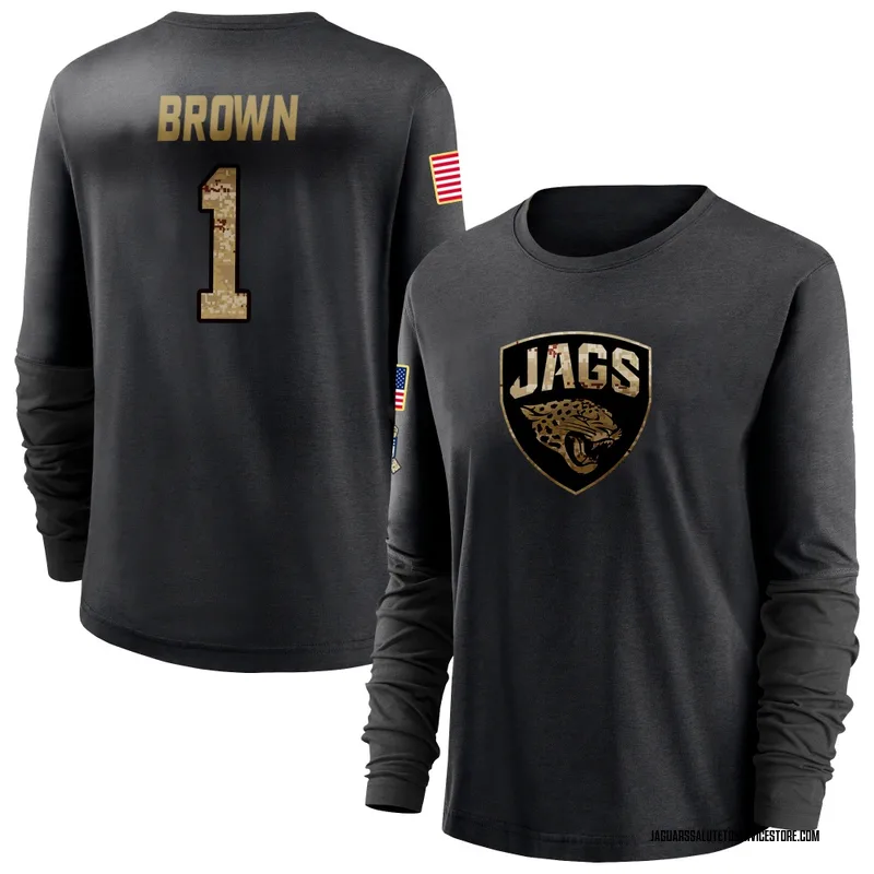 Women's Montaric Brown Jacksonville Jaguars Black 2020 Salute To Service Sideline Performance Long Sleeve T-Shirt
