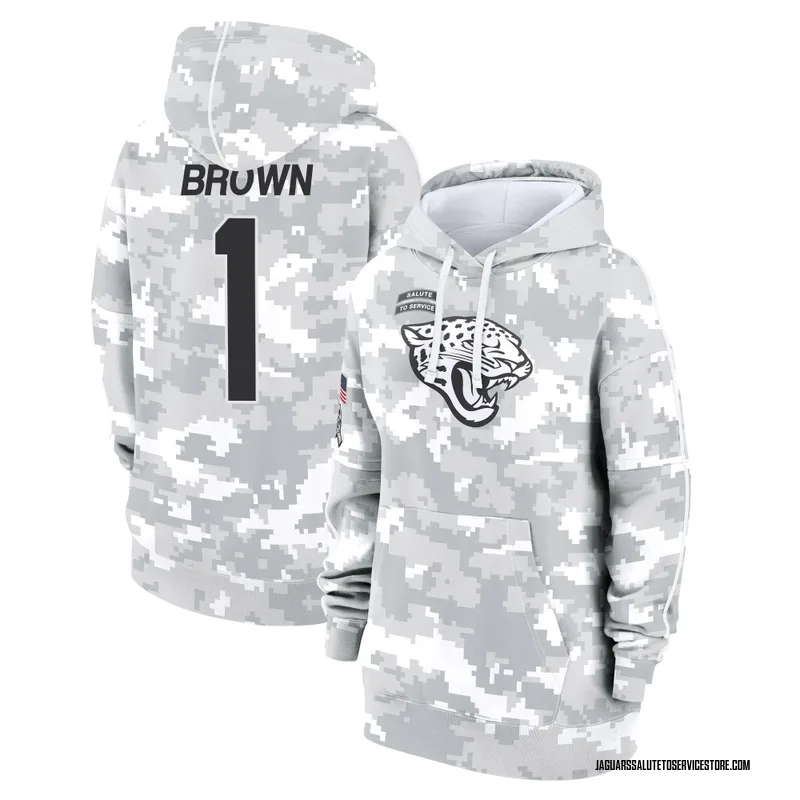 Women's Montaric Brown Jacksonville Jaguars Camo Arctic 2024 Salute to Service Club Fleece Pullover Hoodie