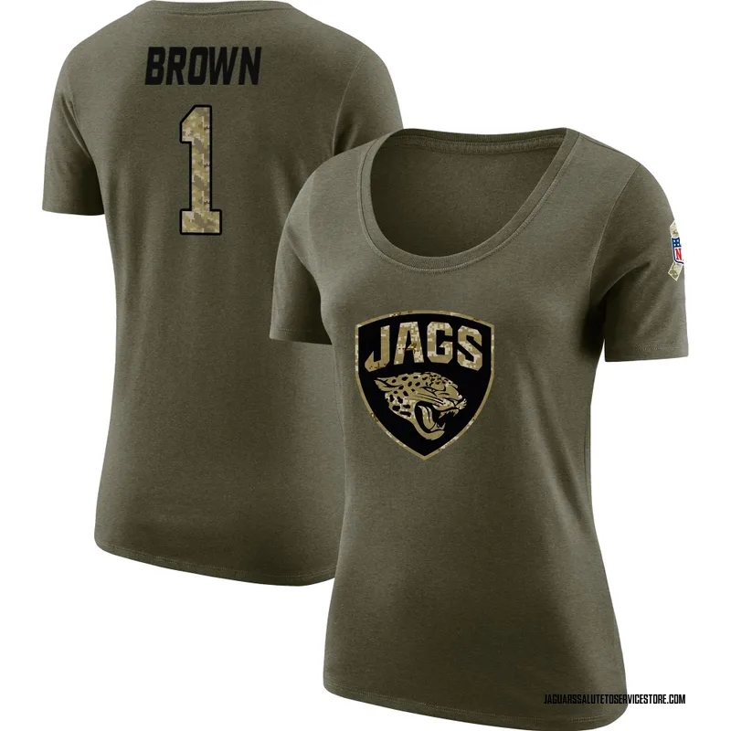Women's Montaric Brown Jacksonville Jaguars Legend Olive Salute to Service Scoop Neck T-Shirt