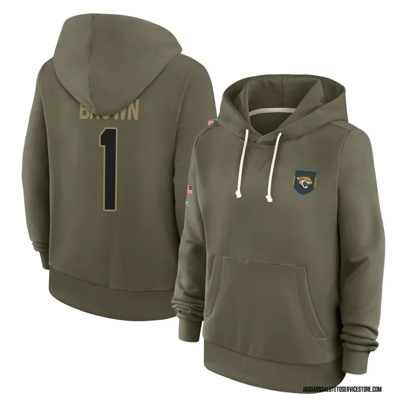 Women's Montaric Brown Jacksonville Jaguars Olive 2025 Salute to Service Hoodie