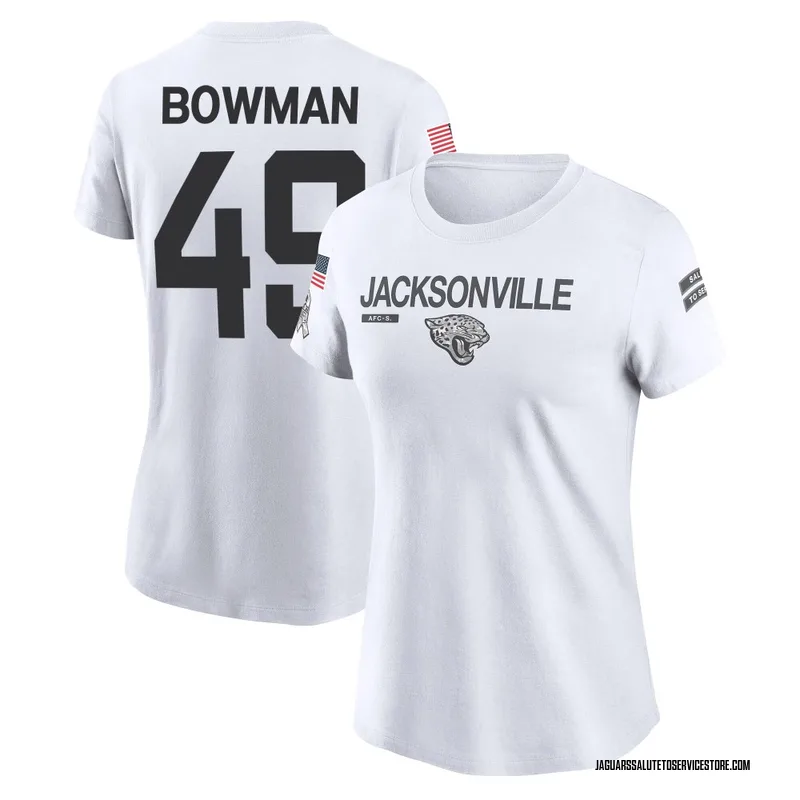 Women's Shawn Bowman Jacksonville Jaguars Legend White 2024 Salute to Service Performance T-Shirt