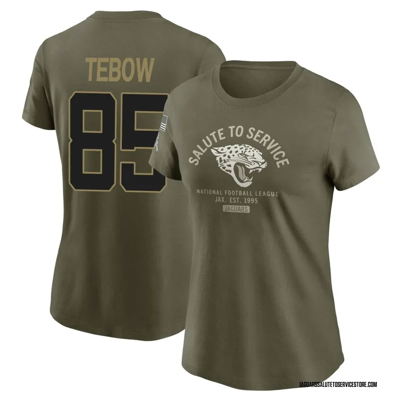 Women's Tim Tebow Jacksonville Jaguars Olive 2025 Salute to Service Sideline T-Shirt