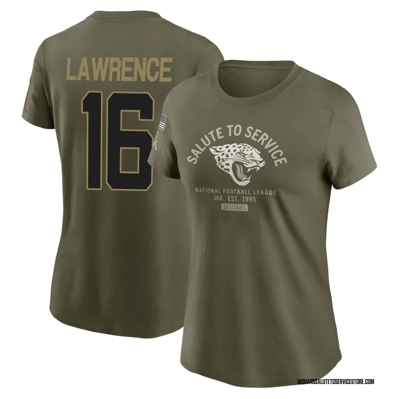 Women's Trevor Lawrence Jacksonville Jaguars Olive 2025 Salute to Service Sideline T-Shirt