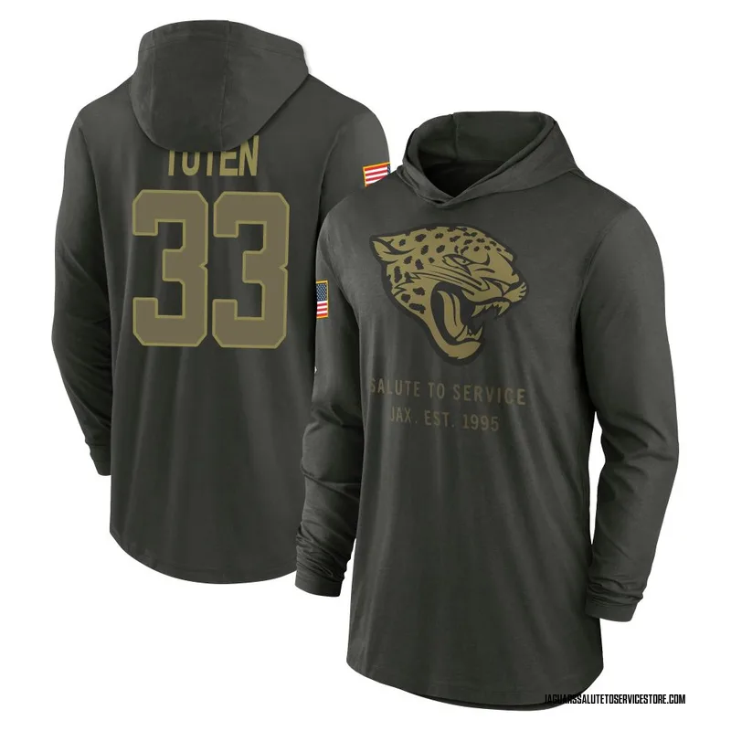 Youth Bhayshul Tuten Jacksonville Jaguars Green Forest/ 2025 Salute to Service Sideline Lightweight Hooded Pullover Long Sleeve 