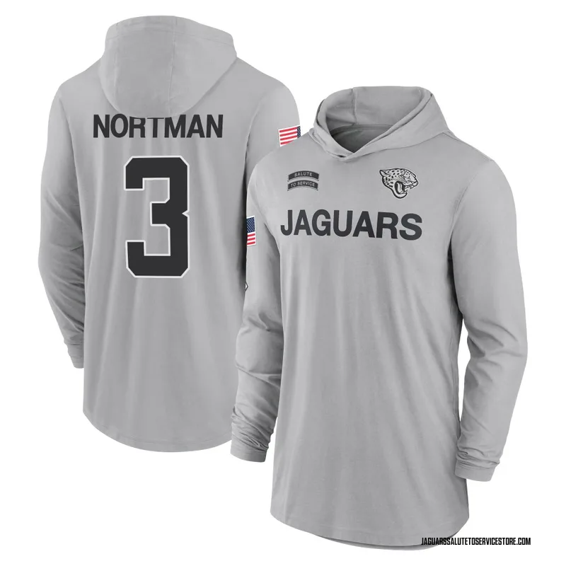 Youth Brad Nortman Jacksonville Jaguars Gray 2024 Salute to Service Lightweight Performance Long Sleeve Hooded T-Shirt