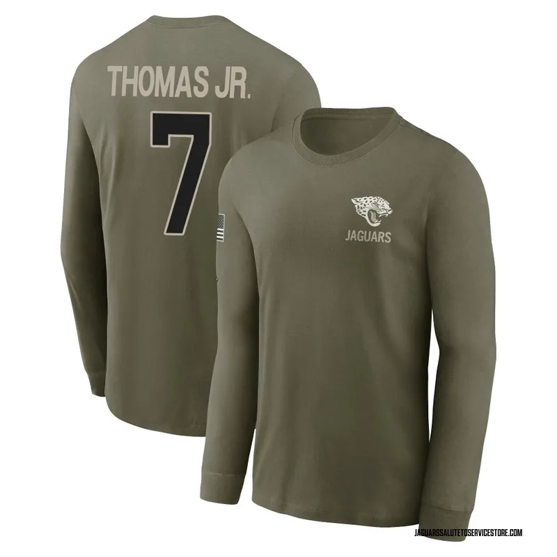 Youth Brian Thomas Jr. Jacksonville Jaguars Olive 2025 Salute to Service Sideline Long Sleeve T-Shirt