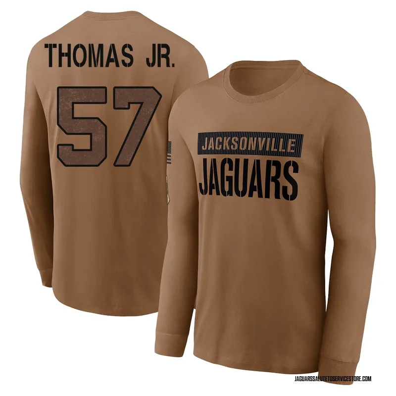 Youth Bryan Thomas Jr. Jacksonville Jaguars Brown 2023 Salute To Service Long Sleeve T-Shirt