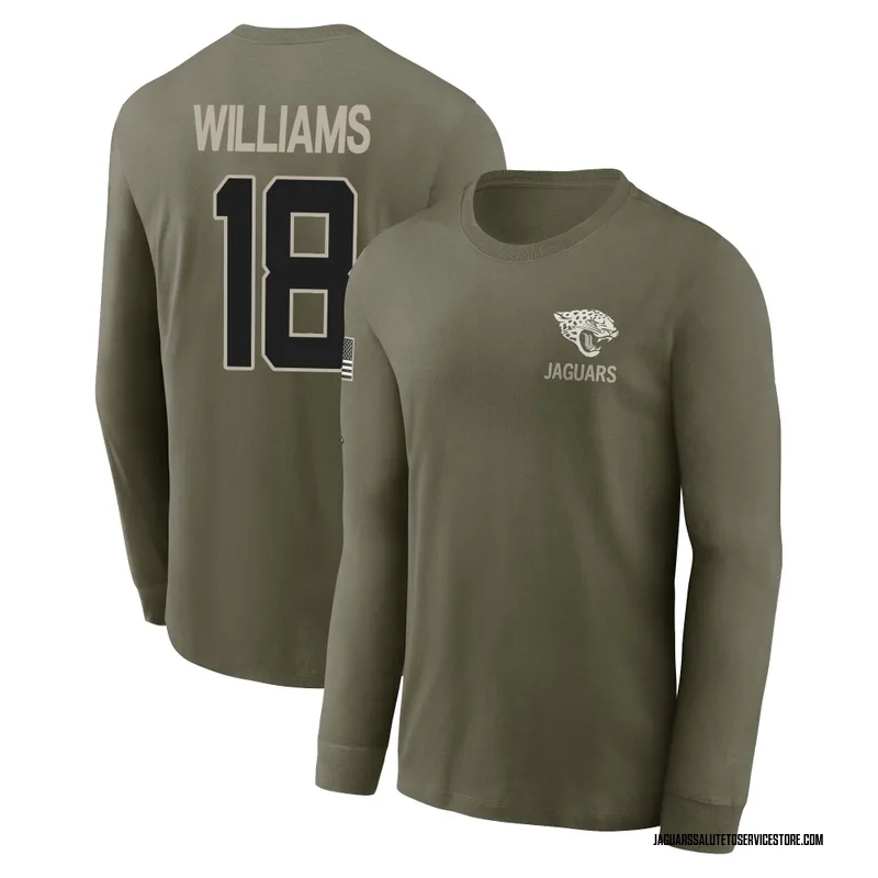 Youth CJ Williams Jacksonville Jaguars Olive 2025 Salute to Service Sideline Long Sleeve T-Shirt