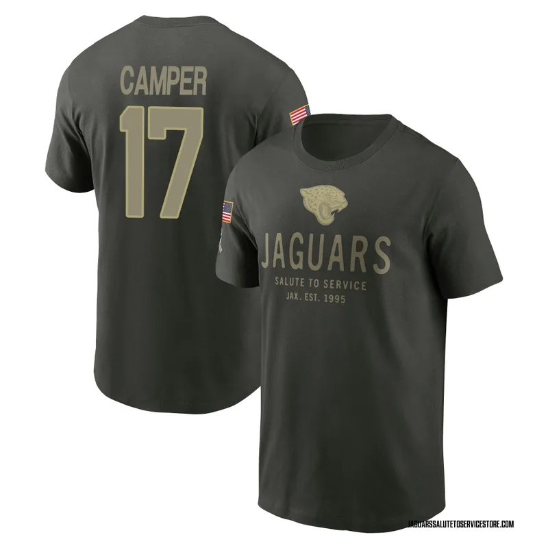 Youth Cam Camper Jacksonville Jaguars Green Forest/ 2025 Salute to Service Sideline Primary Edge T-Shirt