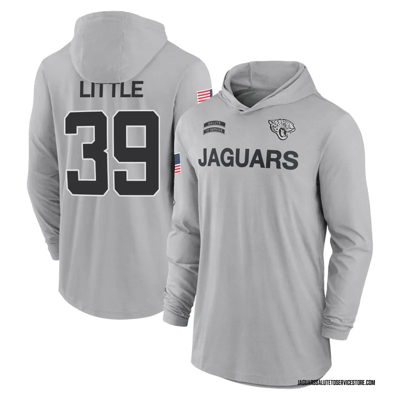 Youth Cam Little Jacksonville Jaguars Gray 2024 Salute to Service Lightweight Performance Long Sleeve Hooded T-Shirt