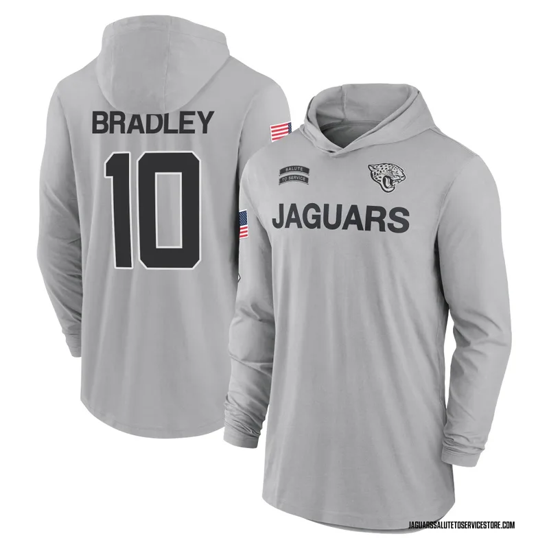 Youth Carter Bradley Jacksonville Jaguars Gray 2024 Salute to Service Lightweight Performance Long Sleeve Hooded T-Shirt
